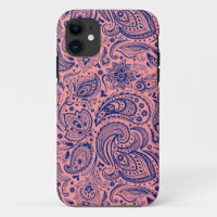 Coral-Red & Blue Vintage Floral Paisley Patterno