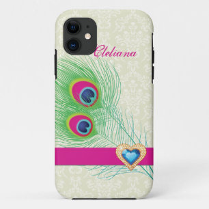 Capa Para iPhone Da Case-Mate Costume do coração da jóia da pena do pavão