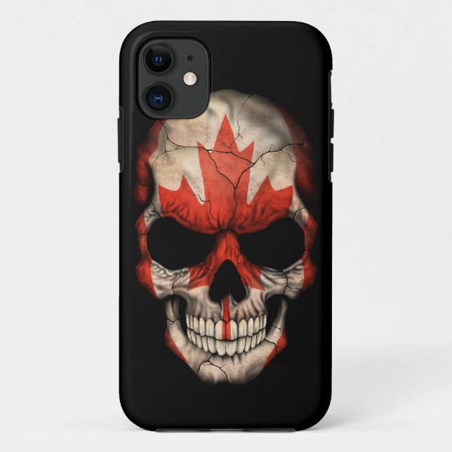 Capa Para iPhone Da Case-Mate Crânio canadense da bandeira no preto (Verso)