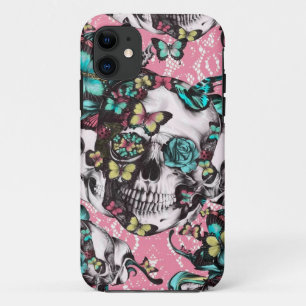 Capa Para iPhone Da Case-Mate Crânio cor-de-rosa floral com borboletas
