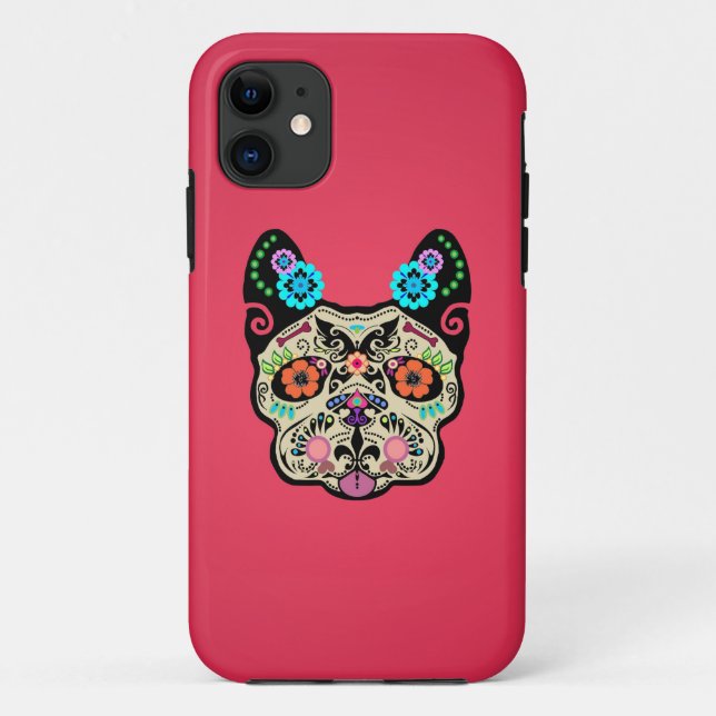 Capa Para iPhone Da Case-Mate Crânio Frenchie do açúcar - rosa (Verso)