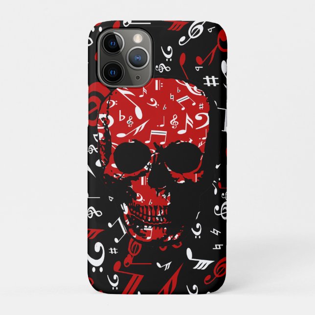 Capa Para iPhone Da Case-Mate Crânio preto vermelho das notas musicais (Verso)