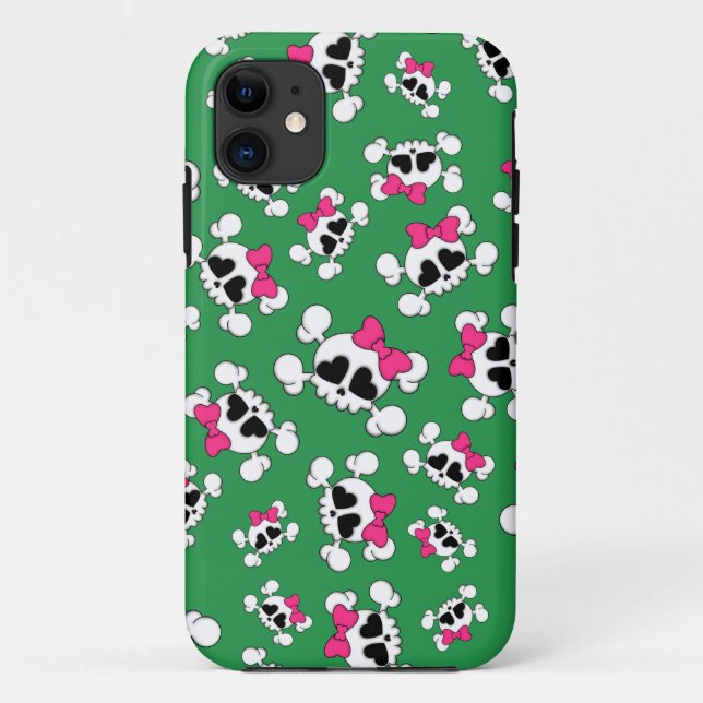 Capa Para iPhone Da Case-Mate Crânios verdes divertidos e padrão de arcos (Verso)