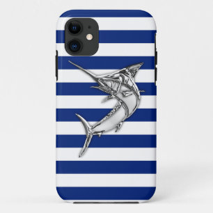 Capa Para iPhone Da Case-Mate Cromo de Espadarte Marlin em Stripes Náuticas