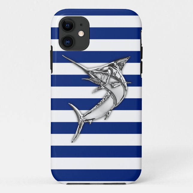 Capa Para iPhone Da Case-Mate Cromo de Espadarte Marlin em Stripes Náuticas (Verso)