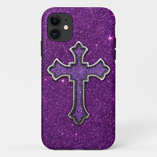 Capa Para iPhone Da Case-Mate Cruz do brilho do roxo e do rosa (Verso)