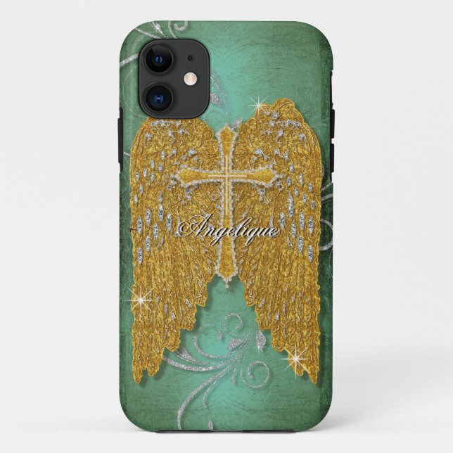 Capa Para iPhone Da Case-Mate Cruz w Glitter Diamond Jewel Olhar Anjos (Verso)