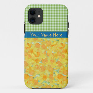 Capa Para iPhone Da Case-Mate Daffodils dourados e guingão verde da verificaç