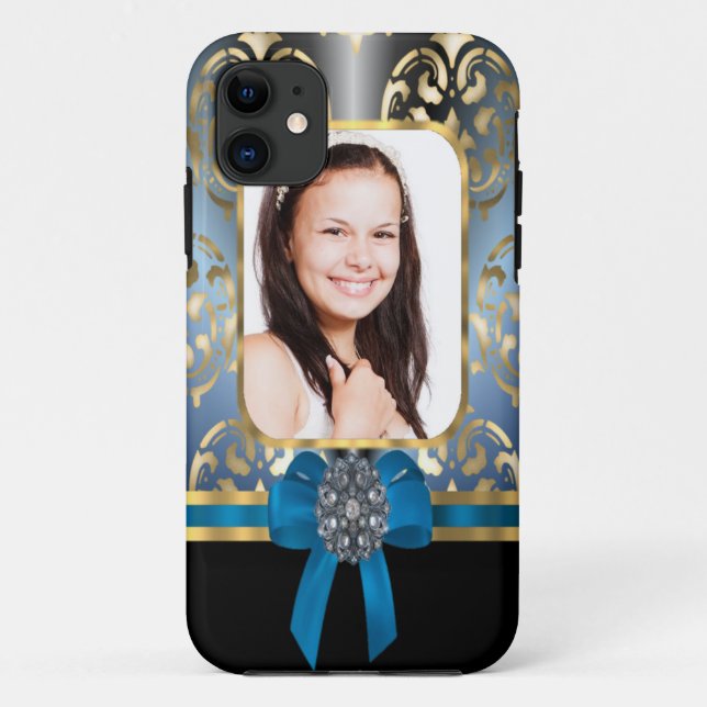 Capa Para iPhone Da Case-Mate Damasco azul e ouro (Verso)