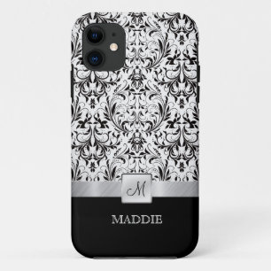 Capa Para iPhone Da Case-Mate Damasco de Vintage Preto e Branco com Monograma