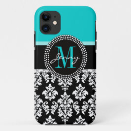 Capa Para iPhone Da Case-Mate Damasco feminino do preto do Aqua seu nome do