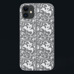 Capa Para iPhone Da Case-Mate Damasco floral de Ikat - cinza/cinza e branco<br><div class="desc">Reprodução de Digitas de uma cor damasco com striated,  de Nouveau da arte textura tecida Ikat - cinza de prata/cinza em um fundo branco</div>