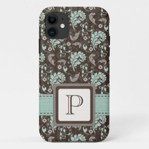 Capa Para iPhone Da Case-Mate Damasco Monogrammed de Brown da cerceta