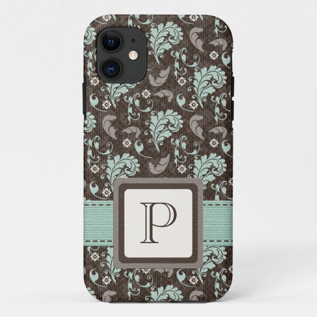 Capa Para iPhone Da Case-Mate Damasco Monogrammed de Brown da cerceta (Verso)