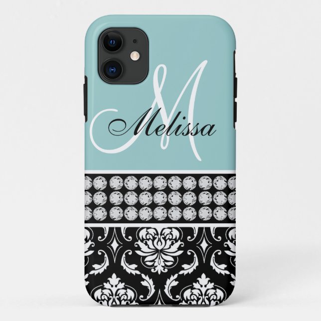 Capa Para iPhone Da Case-Mate Damasco preto Monogrammed diamantes impressos (Verso)