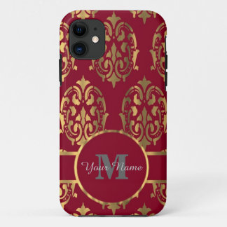 Capa Para iPhone Da Case-Mate Damasco vermelho e ouro monograma