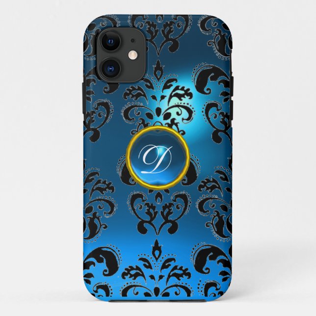 Capa Para iPhone Da Case-Mate DAMASK GEM MONOGRAM azul (Verso)