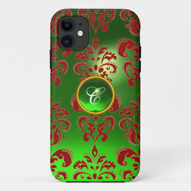 Capa Para iPhone Da Case-Mate DAMASK GEM MONOGRAM verde vermelho (Verso)