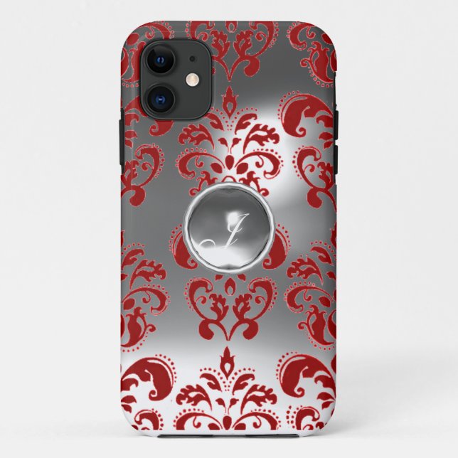 Capa Para iPhone Da Case-Mate DAMASK GEM MONOGRAM vermelha branca (Verso)