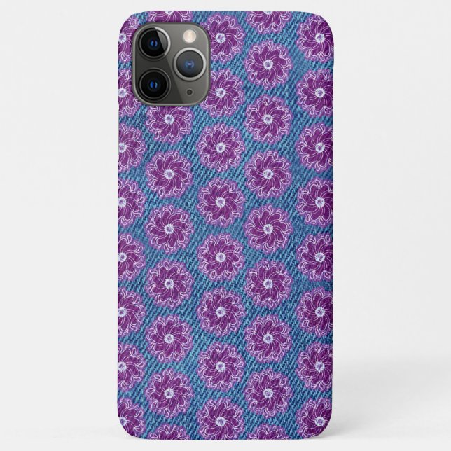 Capa Para iPhone Da Case-Mate Denim e flores - Gráfico azul roxo (Verso)