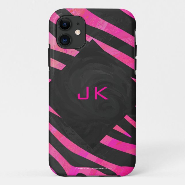 Capa Para iPhone Da Case-Mate Design de zebra preto e rosa quente (Verso)