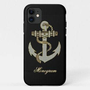 Capa Para iPhone Da Case-Mate Diamantes pretos, elegantes & âncora náutica