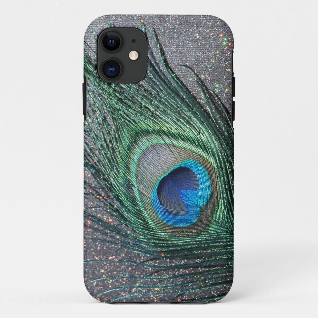 Capa Para iPhone Da Case-Mate Do pavão da pena vida preta Sparkly ainda (Verso)