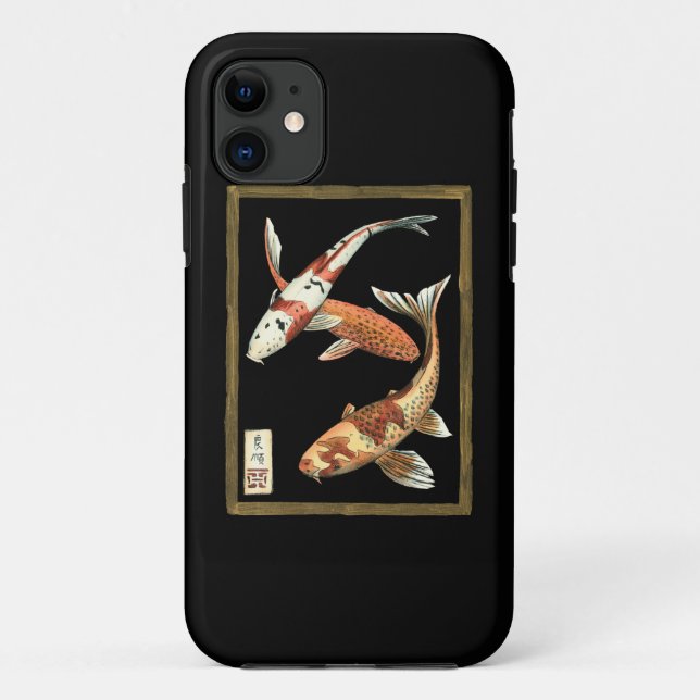 Capa Para iPhone Da Case-Mate Dois japoneses, Koi Goldfish, em preto (Verso)