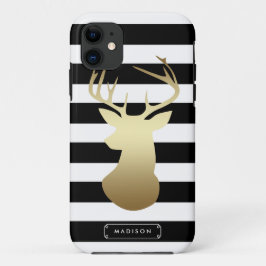 Capa Para iPhone Da Case-Mate Douradas Stripes Pretas e Brancas da Cabeça de Cer