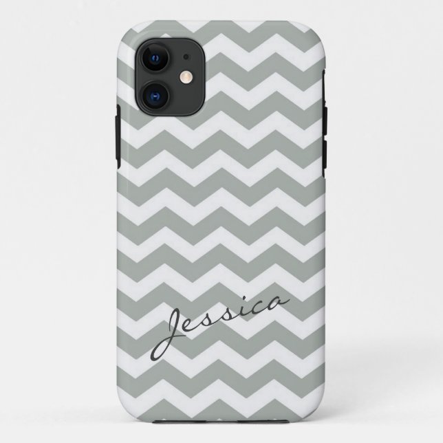 Capa Para iPhone Da Case-Mate Elegante cinza chevron zigzag com nome (Verso)