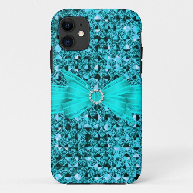Capa Para iPhone Da Case-Mate Elegante sofisticado azul-teal com brilho prateado (Verso)