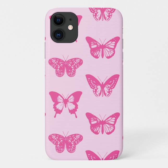 Capa Para iPhone Da Case-Mate Esboço de borboletas, rosas claro e fúcsia (Verso)