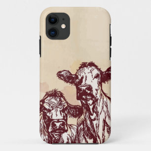 Capa Para iPhone Da Case-Mate Esboço do desenhar da mão de duas vacas & vintag