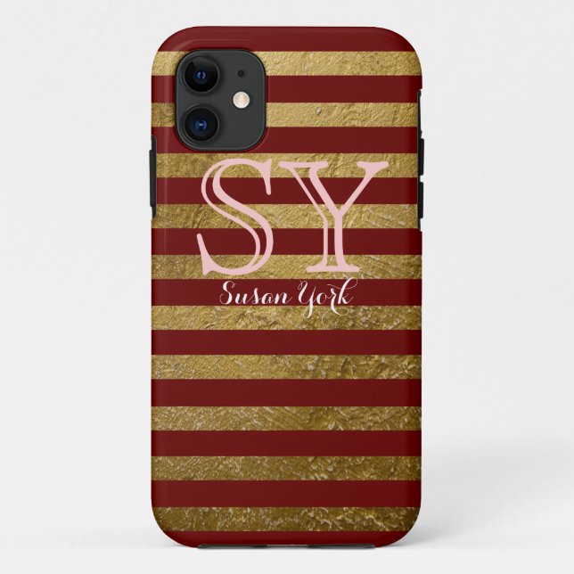 Capa Para iPhone Da Case-Mate estilo de banda ouro vermelho monograma (Verso)
