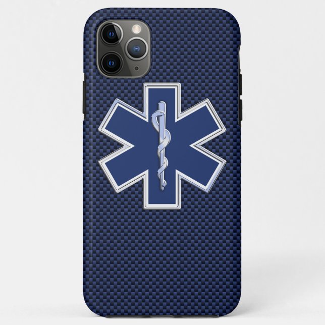 Capa Para iPhone Da Case-Mate Estilo de Fibra de Carbono Paramédica Star of Life (Verso)