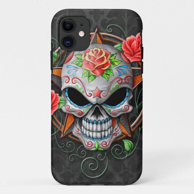 Capa Para iPhone Da Case-Mate Estrela do crânio do açúcar, cinzenta (Verso)
