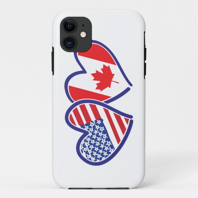 Capa Para iPhone Da Case-Mate EUA e Canadian Flag Hearts (Verso)