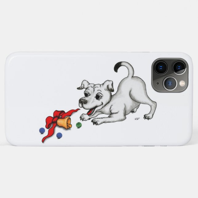 Capa Para iPhone Da Case-Mate Feliz Natal! Cachorrinho com Campainha e Bola (Verso (horizontal))