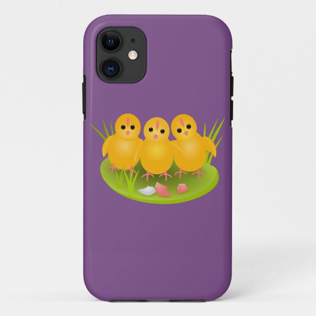 Capa Para iPhone Da Case-Mate Feliz Páscoa pintinhos amarelos na grama verde (Verso)