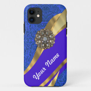 Capa Para iPhone Da Case-Mate Fita azul de damasco e dourado