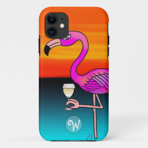 Capa Para iPhone Da Case-Mate Flamingo Monogramado Bebendo Vinho Rosé