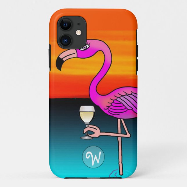 Capa Para iPhone Da Case-Mate Flamingo Monogramado Bebendo Vinho Rosé (Verso)