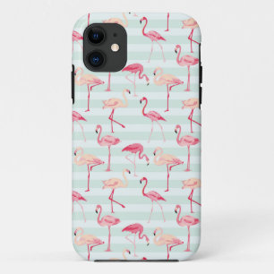 Capa Para iPhone Da Case-Mate Flamingos retros em listras da hortelã