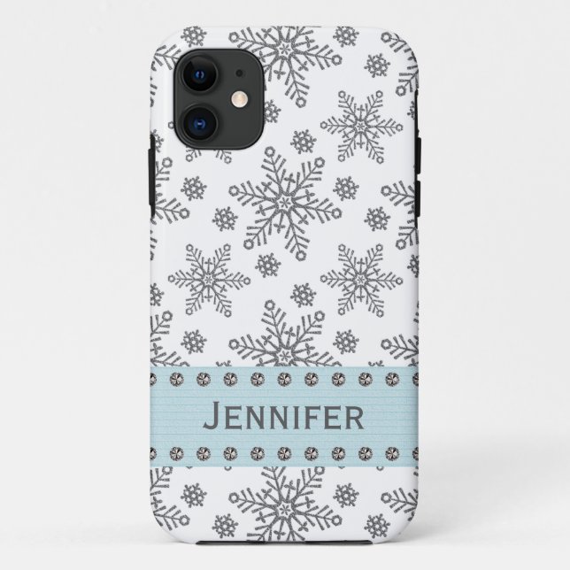 Capa Para iPhone Da Case-Mate Floco de neve de prata e azul pálido (Verso)