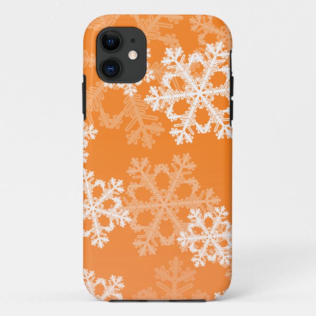 Capa Para iPhone Da Case-Mate Flocos de neve de Natal, brancos e laranja (Verso)