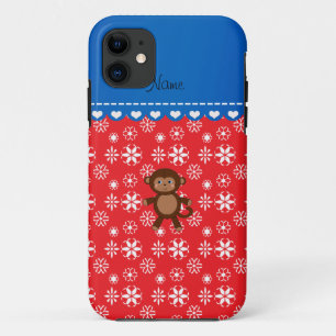 Capa Para iPhone Da Case-Mate Flocos de neve vermelhos de natal de macaco com no