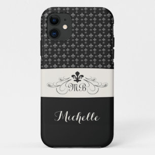 Capa Para iPhone Da Case-Mate Flor de lis branca preta elegante