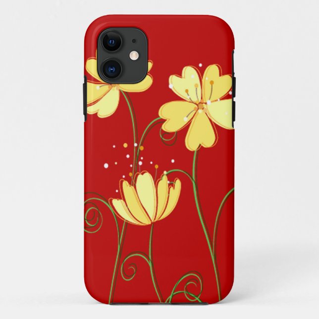 Capa Para iPhone Da Case-Mate Flores amarelas modernas no vermelho (Verso)
