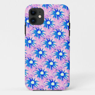 Capa Para iPhone Da Case-Mate flores azuis diagonais no caso cor-de-rosa