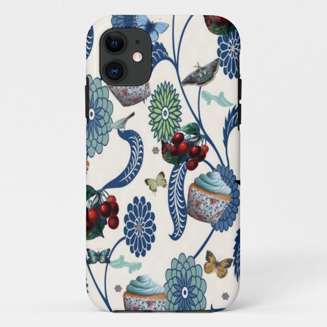 Capa Para iPhone Da Case-Mate Flores e cupcakes azuis (Verso)